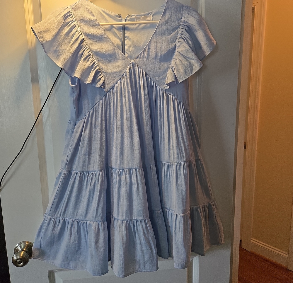 THML Pale Blue Tiered Ruffle Swing Dress for Girls